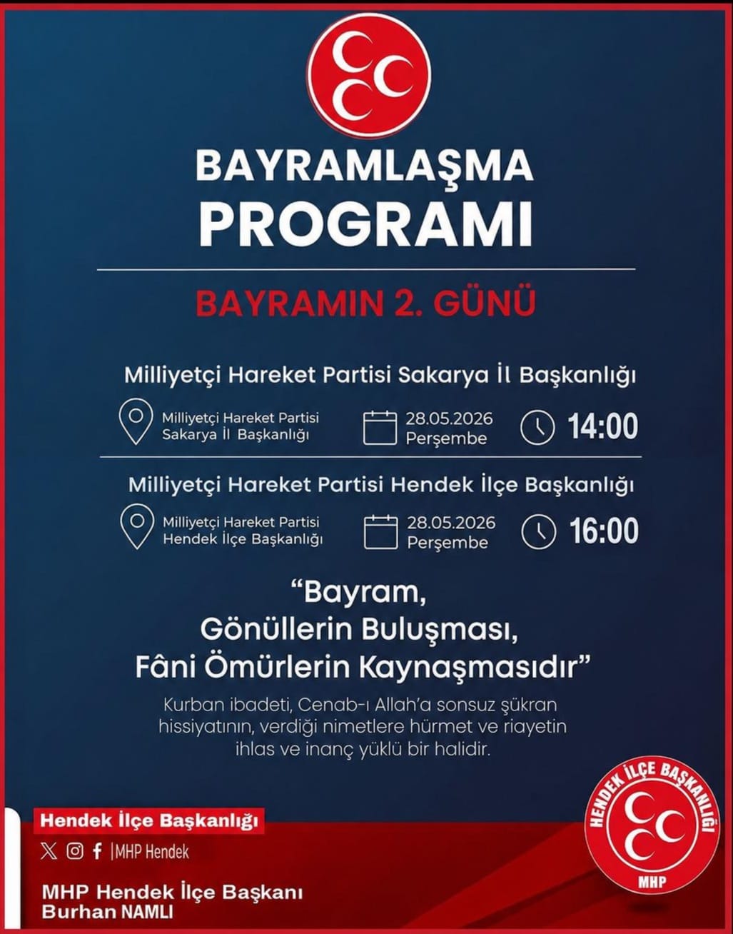 MHP Hendek'de Bayramlaşma bayramın ikinci günü