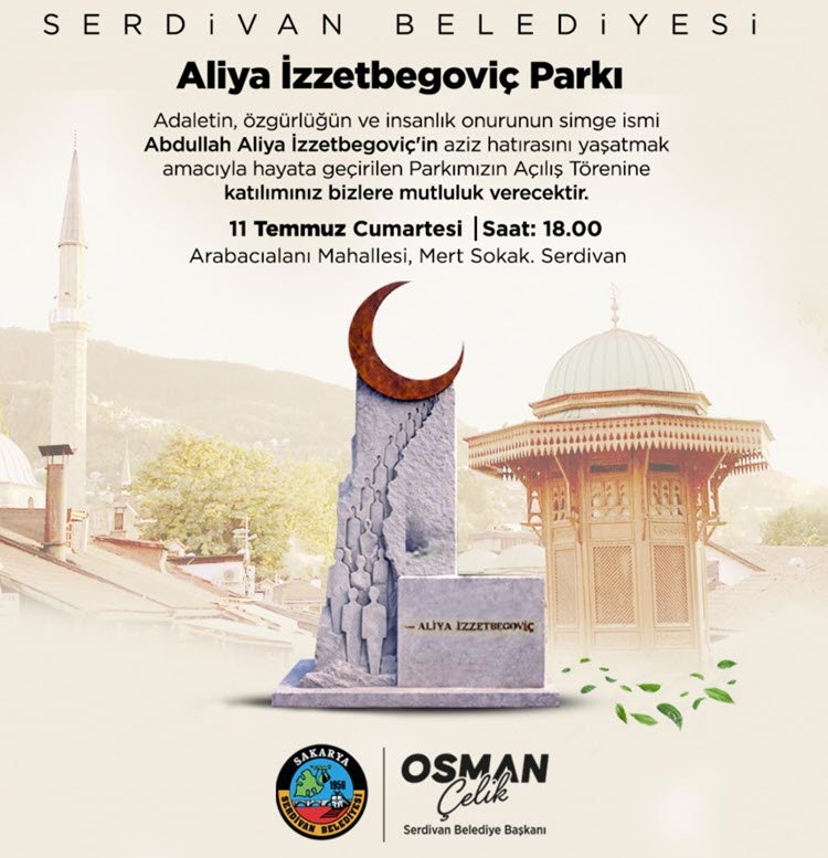 Serdivan'da Aliya İzzetbegoviç Parkı Hizmete Açılıyor